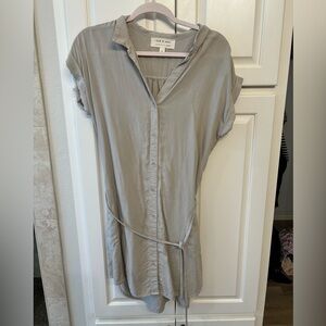 Cloth and Stone beige/grey tie waist shirt dress size Medium